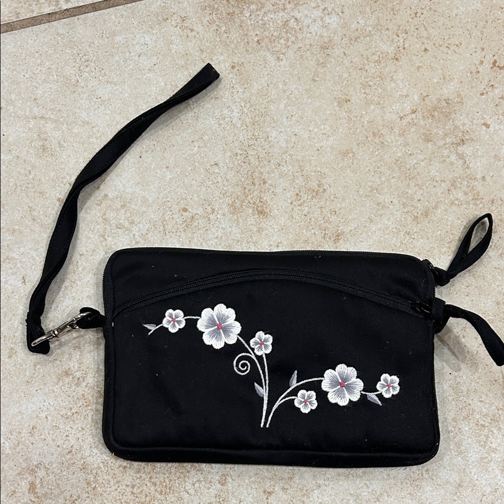 3 for $20! Floral Embroidered Black Clutch